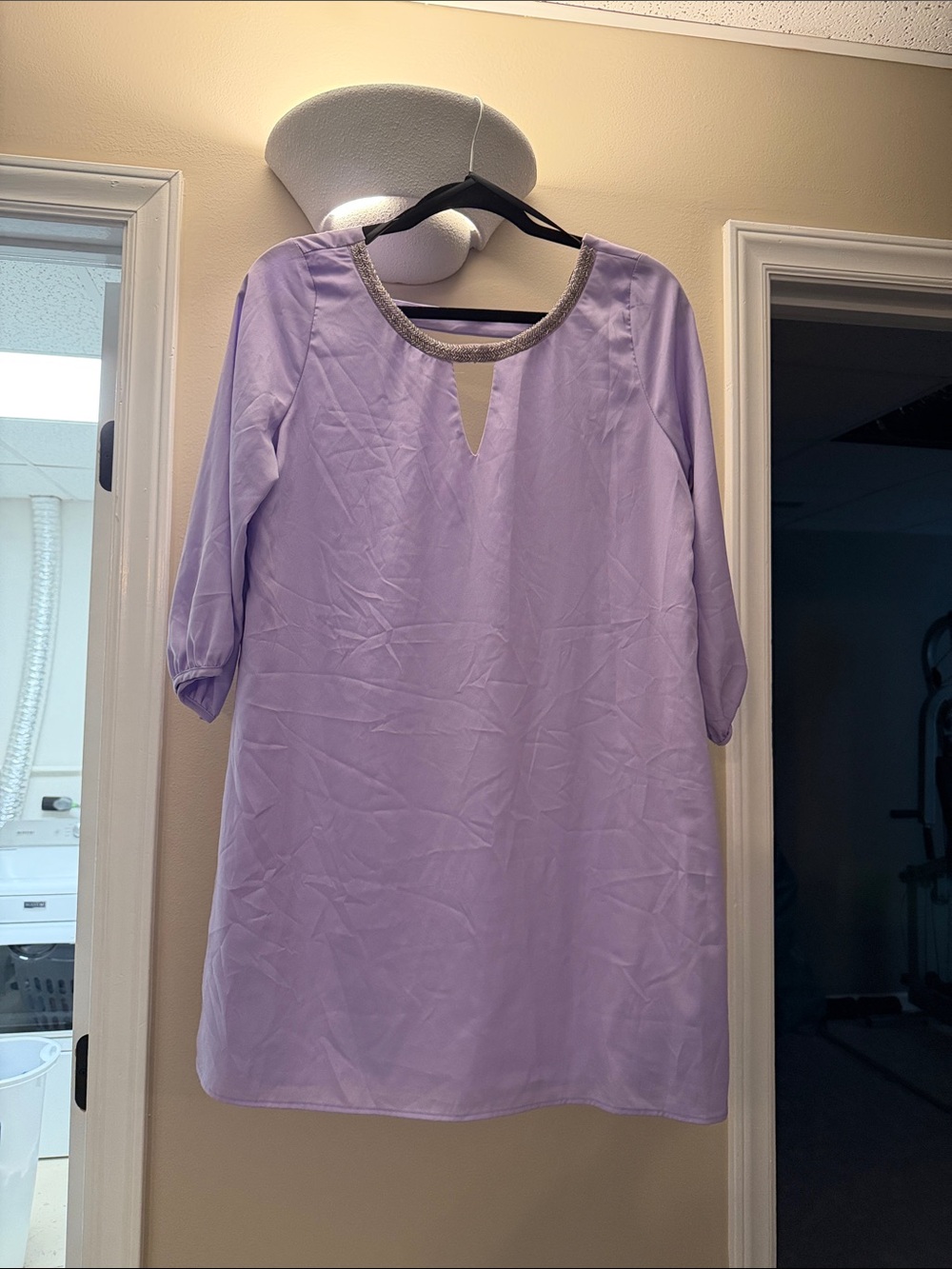 Lilac Beaded Neckline Shift Dress - Women's